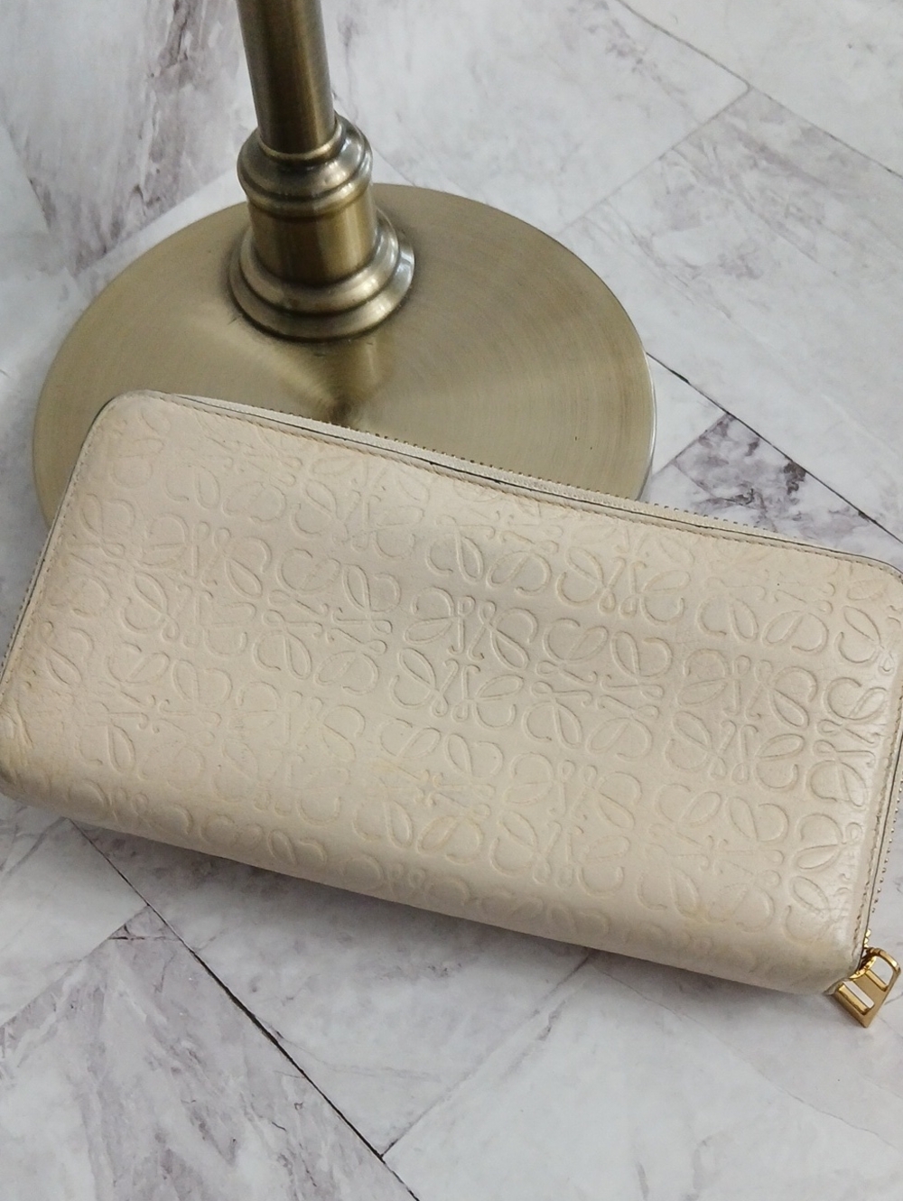 Loewe Cream Embossed Zip-Around Wallet Preloved